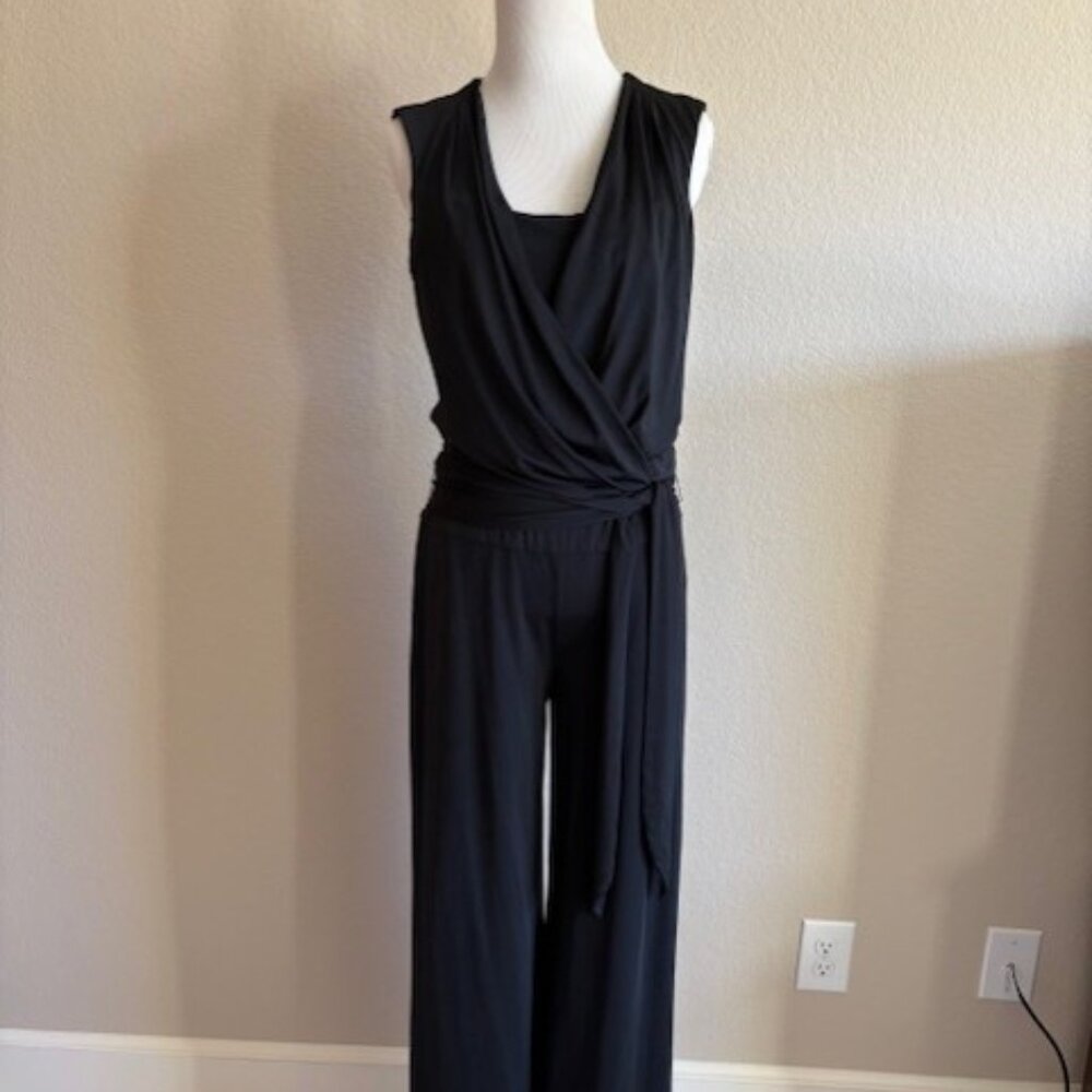 White House Black Market Black Sleeveless Wrap Jumpsuit